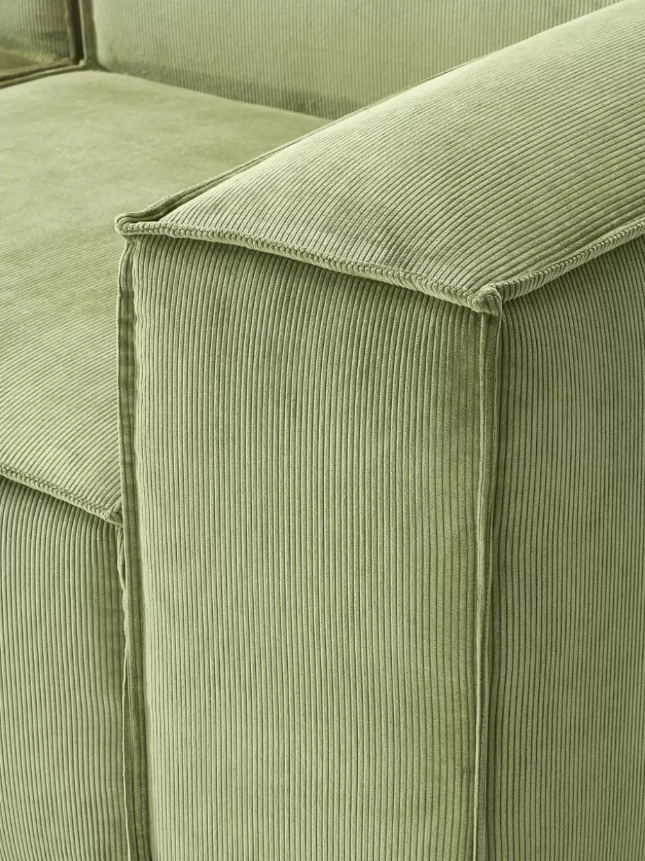 Sofas | Sofaserien-Westwing Collection Modulares Sofa Lennon (4-Sitzer) aus Cord mit Hocker (links/rechts) Cord Olivgrün