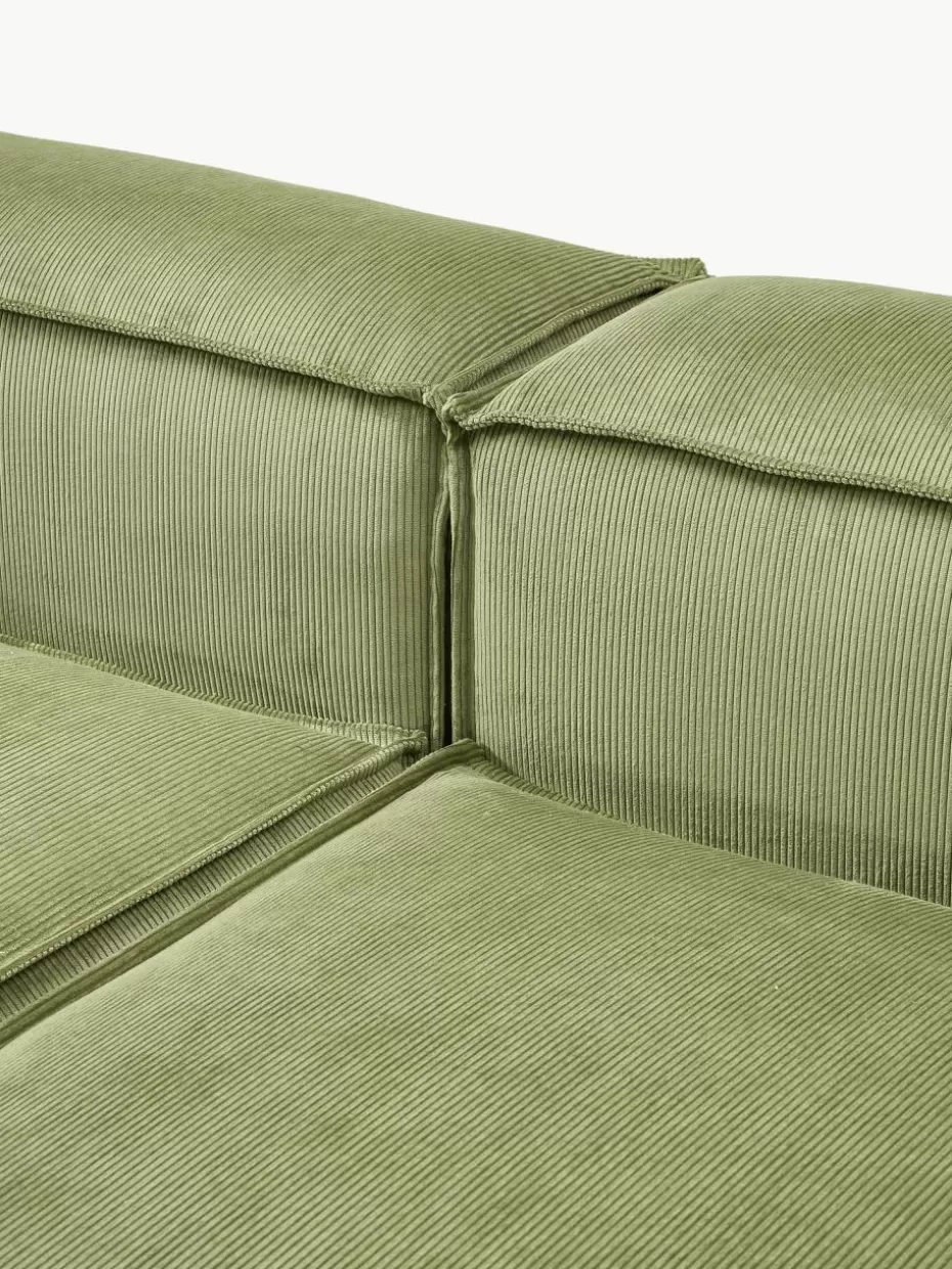 Sofas | Sofaserien-Westwing Collection Modulares Sofa Lennon (4-Sitzer) aus Cord mit Hocker (links/rechts) Cord Olivgrün