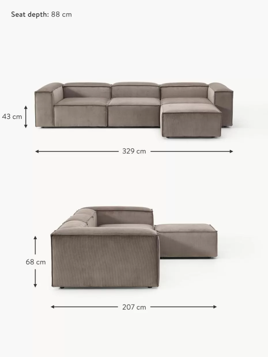Sofas | Sofaserien-Westwing Collection Modulares Sofa Lennon (4-Sitzer) aus Cord mit Hocker (links/rechts) Cord Taupe