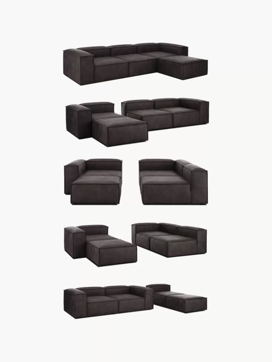 Sofas | Sofaserien-Westwing Collection Modulares Sofa Lennon (4-Sitzer) aus recyceltem Leder mit Hocker (links/rechts) Leder Taupe