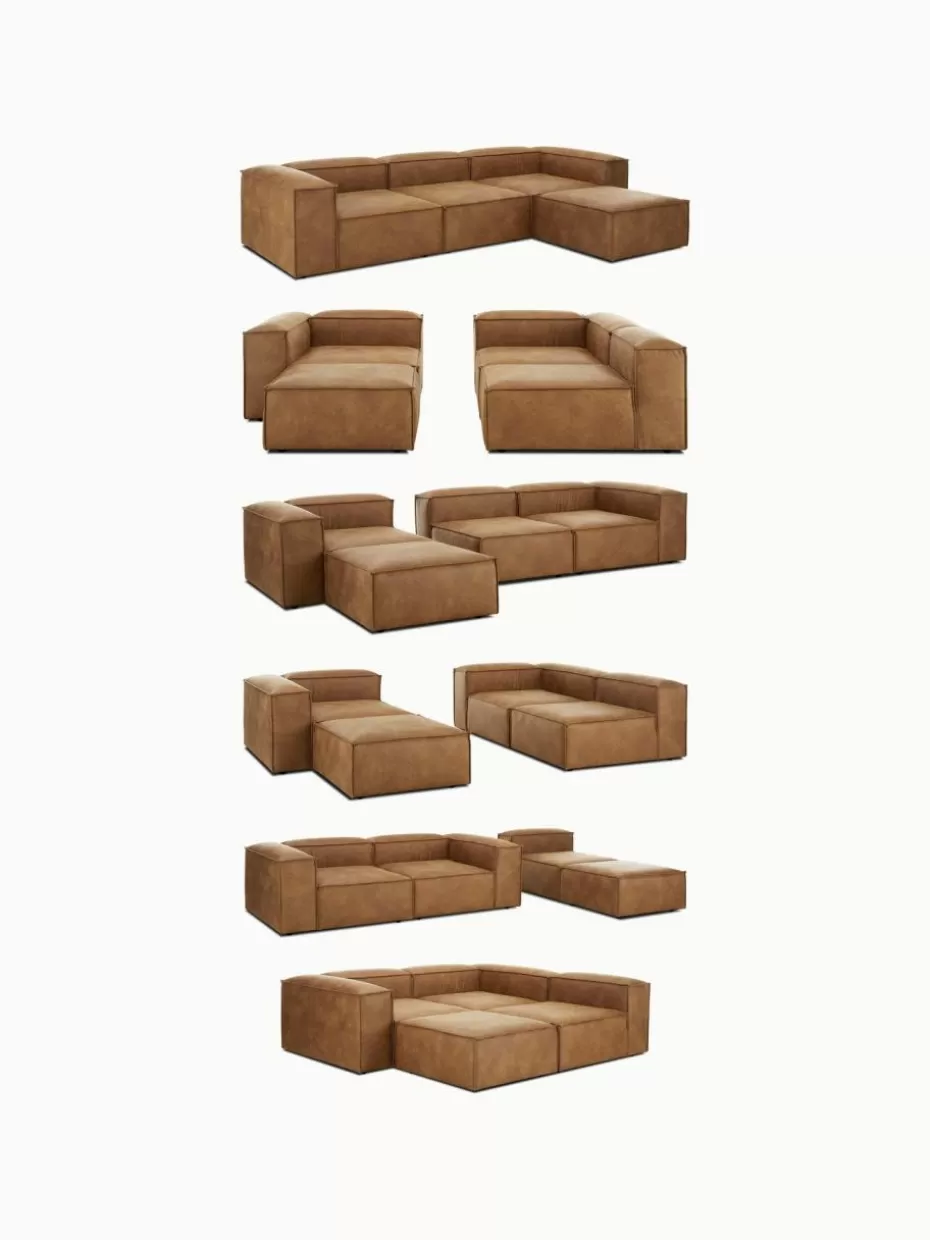Sofas | Sofaserien-Westwing Collection Modulares Sofa Lennon (4-Sitzer) aus recyceltem Leder mit Hocker (links/rechts) Leder Braun