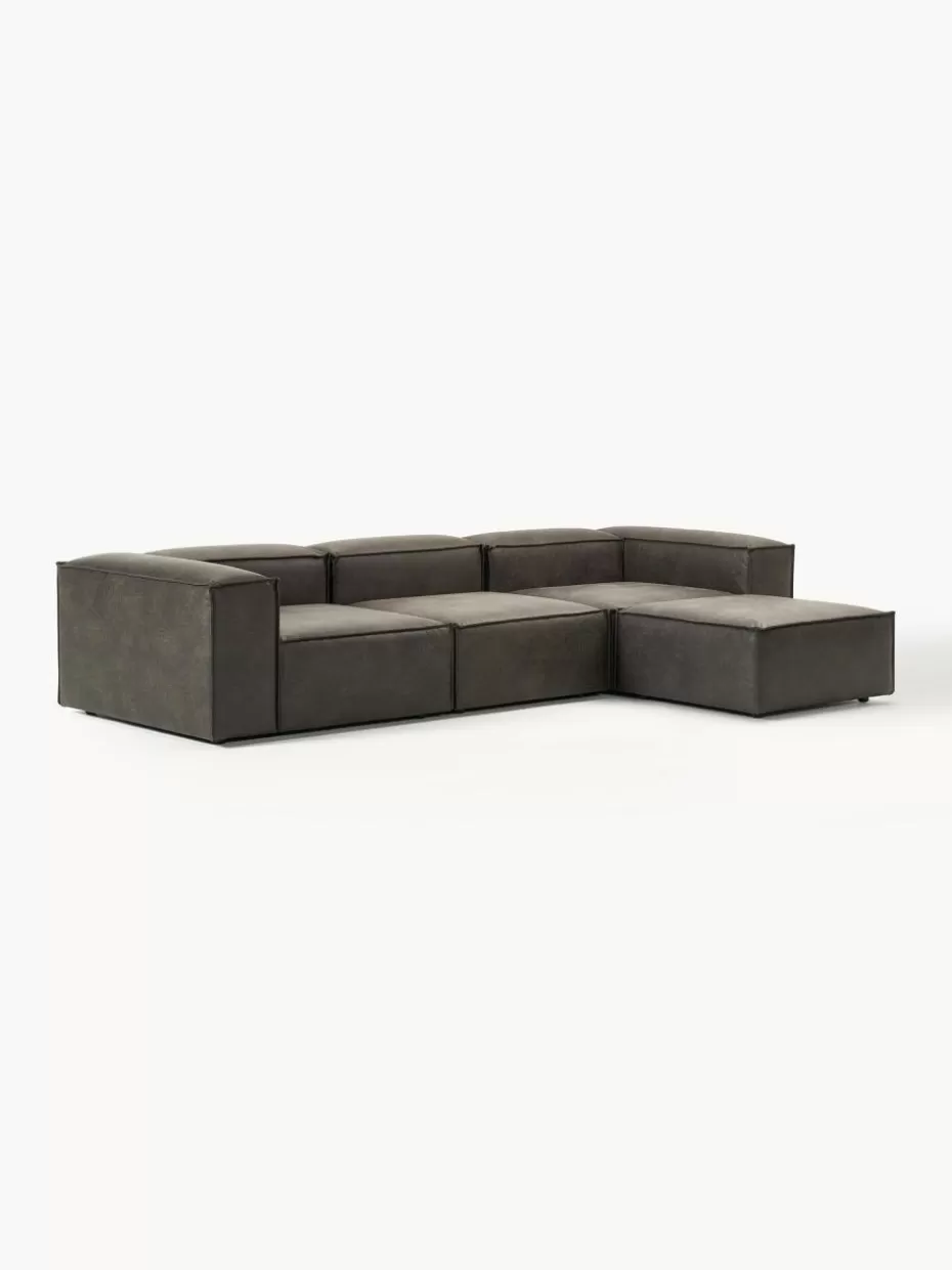 Sofas | Sofaserien-Westwing Collection Modulares Sofa Lennon (4-Sitzer) aus recyceltem Leder mit Hocker (links/rechts) Leder Taupe