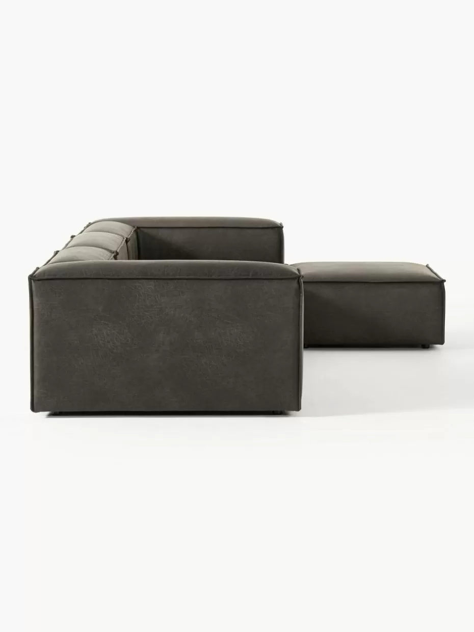 Sofas | Sofaserien-Westwing Collection Modulares Sofa Lennon (4-Sitzer) aus recyceltem Leder mit Hocker (links/rechts) Leder Taupe