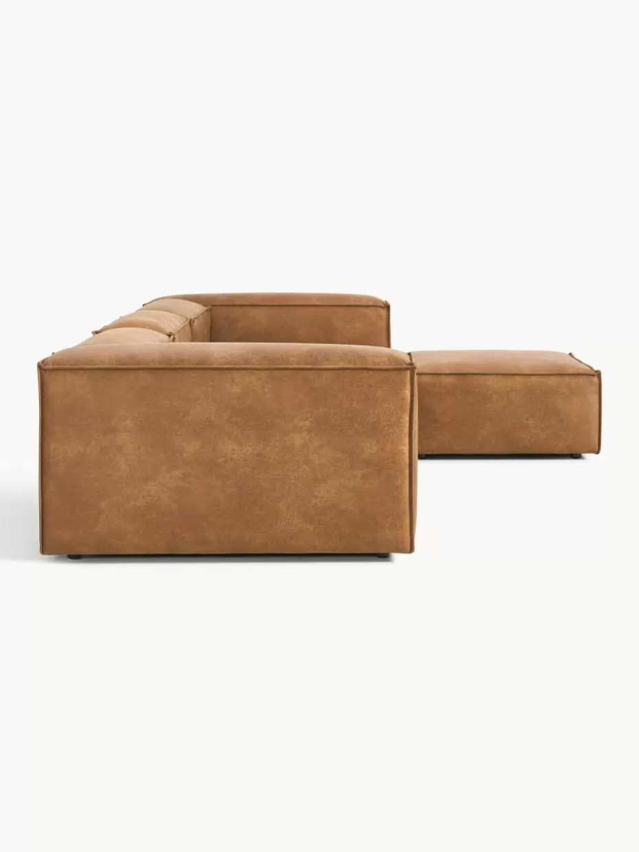 Sofas | Sofaserien-Westwing Collection Modulares Sofa Lennon (4-Sitzer) aus recyceltem Leder mit Hocker (links/rechts) Leder Braun