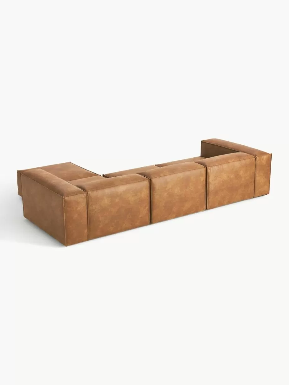 Sofas | Sofaserien-Westwing Collection Modulares Sofa Lennon (4-Sitzer) aus recyceltem Leder mit Hocker (links/rechts) Leder Braun