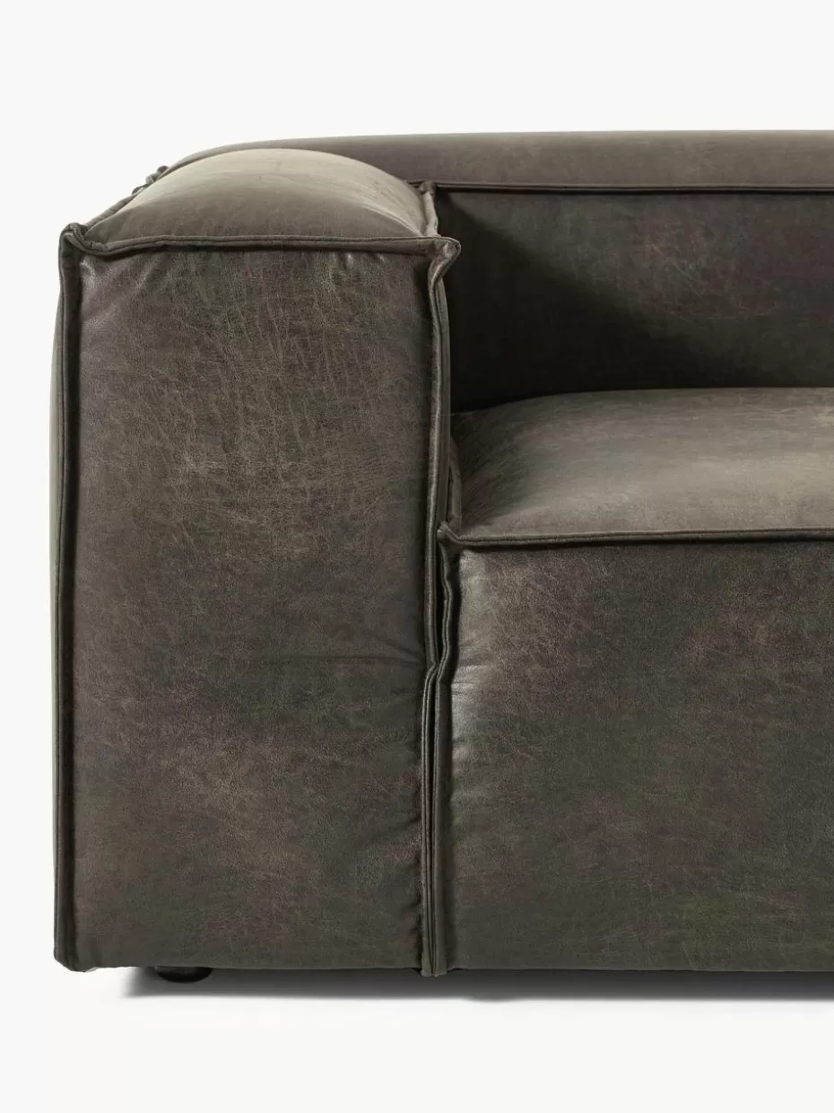 Sofas | Sofaserien-Westwing Collection Modulares Sofa Lennon (4-Sitzer) aus recyceltem Leder mit Hocker (links/rechts) Leder Taupe