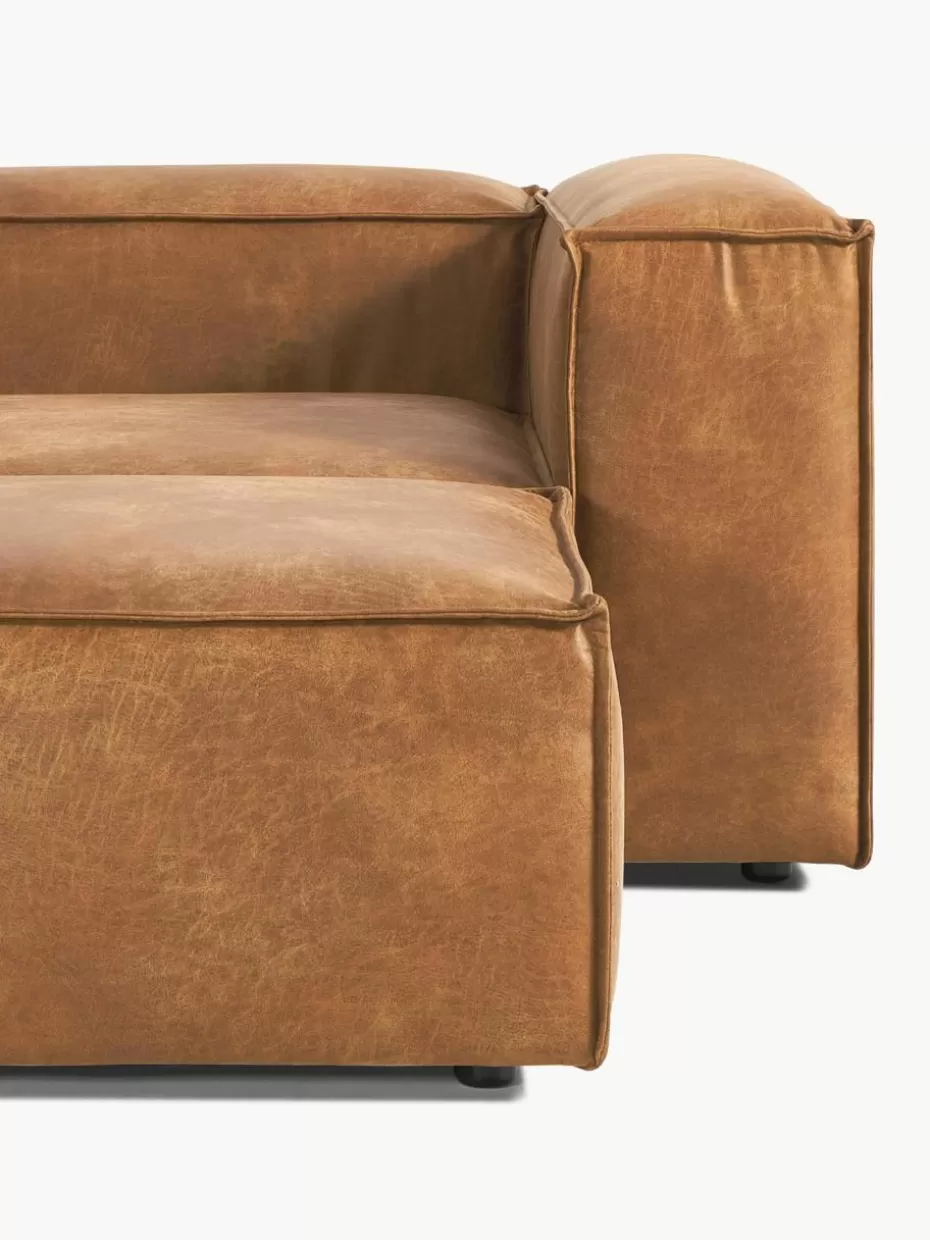 Sofas | Sofaserien-Westwing Collection Modulares Sofa Lennon (4-Sitzer) aus recyceltem Leder mit Hocker (links/rechts) Leder Braun