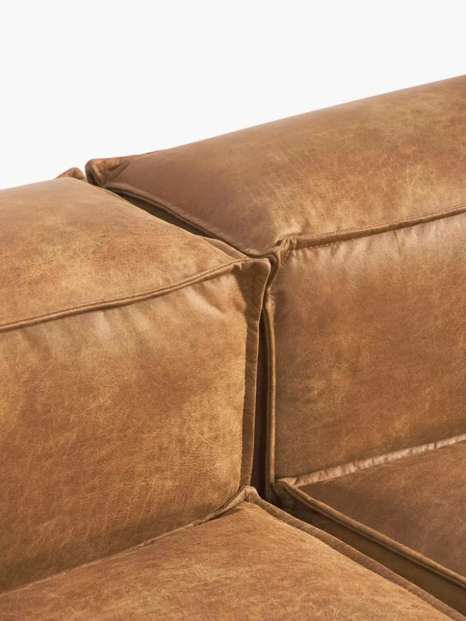 Sofas | Sofaserien-Westwing Collection Modulares Sofa Lennon (4-Sitzer) aus recyceltem Leder mit Hocker (links/rechts) Leder Braun