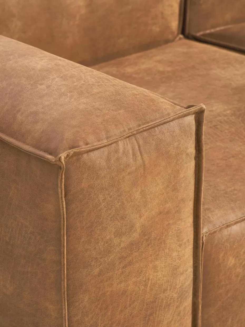 Sofas | Sofaserien-Westwing Collection Modulares Sofa Lennon (4-Sitzer) aus recyceltem Leder mit Hocker (links/rechts) Leder Braun