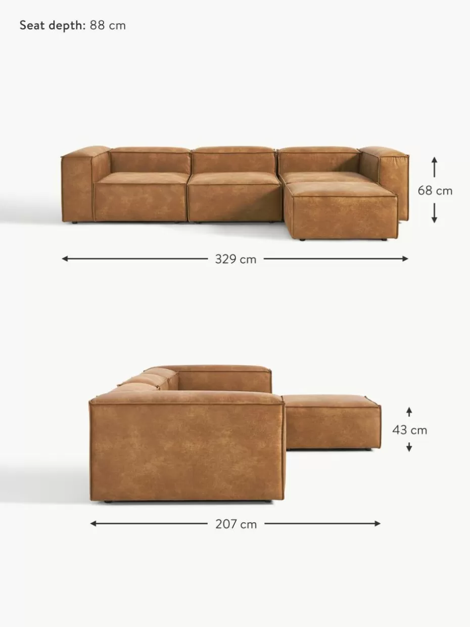 Sofas | Sofaserien-Westwing Collection Modulares Sofa Lennon (4-Sitzer) aus recyceltem Leder mit Hocker (links/rechts) Leder Braun