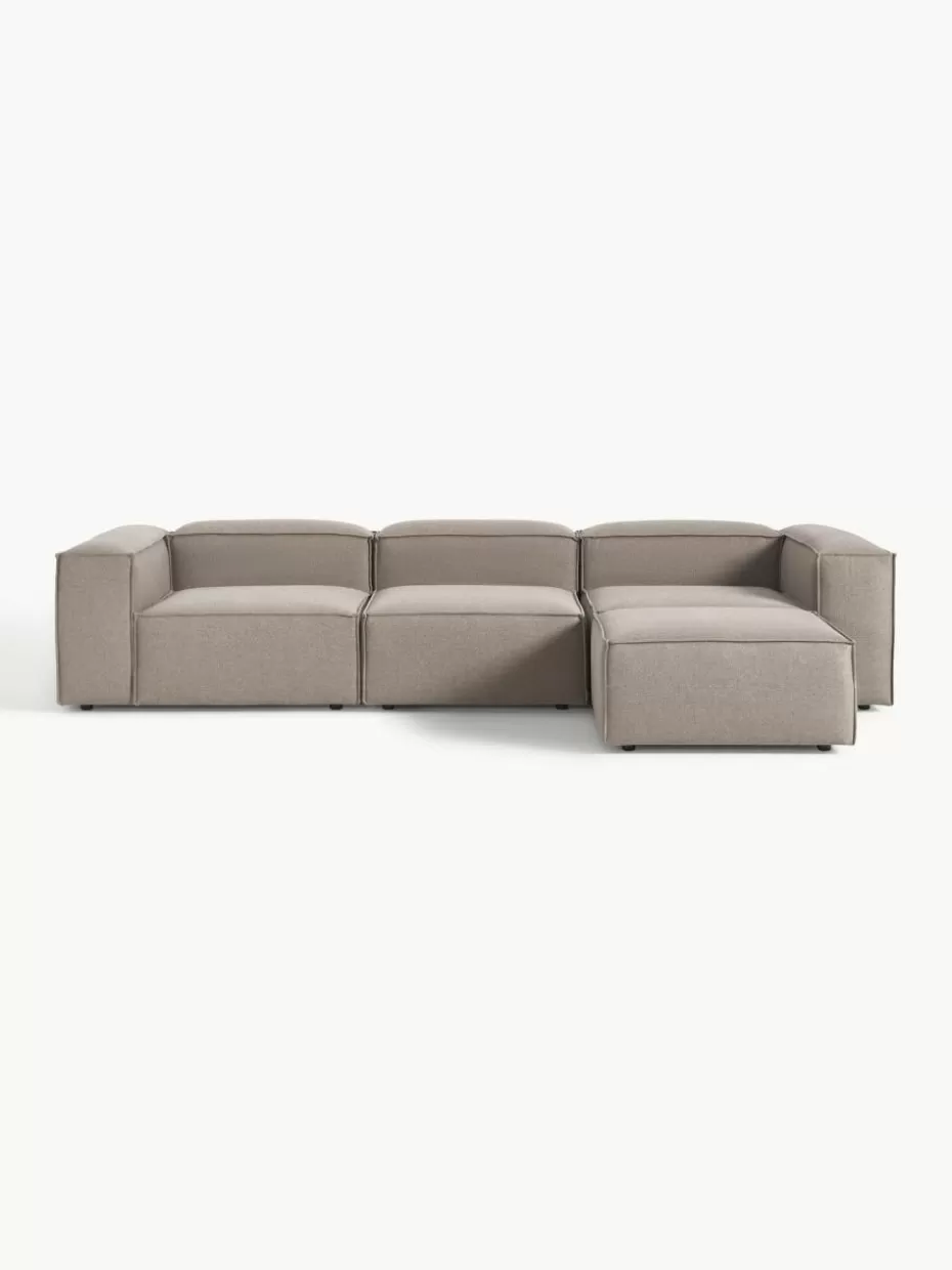 Sofas | Sofaserien-Westwing Collection Modulares Sofa Lennon (4-Sitzer) mit Hocker (links/rechts) Webstoff Taupe