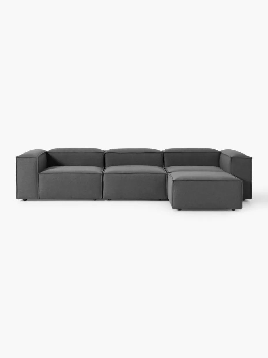 Sofas | Sofaserien-Westwing Collection Modulares Sofa Lennon (4-Sitzer) mit Hocker (links/rechts) Webstoff Anthrazit