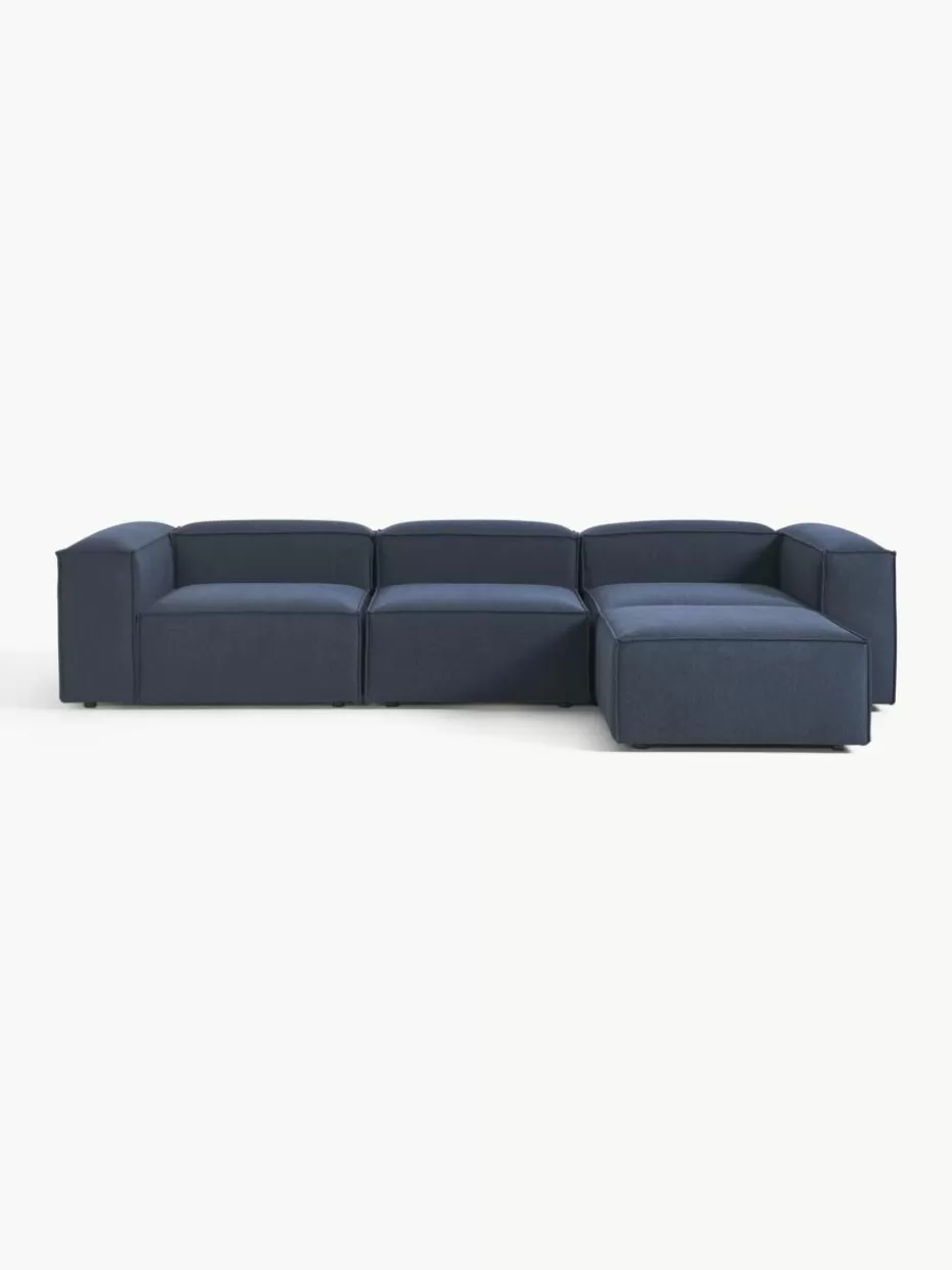 Sofas | Sofaserien-Westwing Collection Modulares Sofa Lennon (4-Sitzer) mit Hocker (links/rechts) Webstoff Dunkelblau