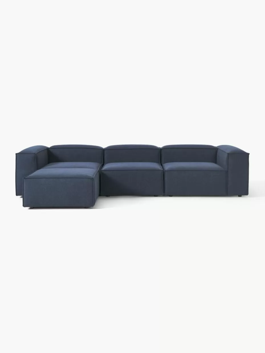 Sofas | Sofaserien-Westwing Collection Modulares Sofa Lennon (4-Sitzer) mit Hocker (links/rechts) Webstoff Dunkelblau