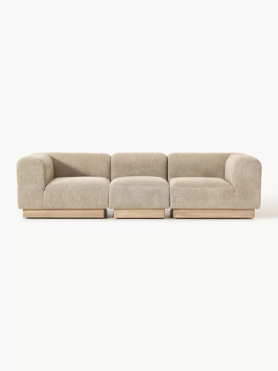 Sofas-Westwing Collection Modulares Sofa Natalie (3-Sitzer) aus Teddy-Bouclé Teddy-Bouclé Beige, helles Buchenholz