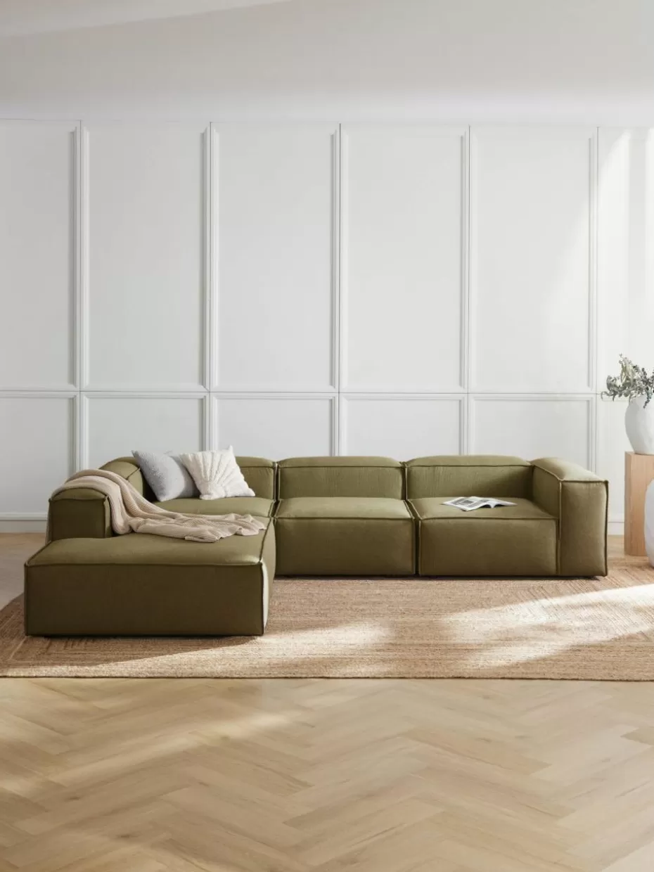 Sofas | Sofaserien-Westwing Collection Modulares XL-Ecksofa Lennon Webstoff Olivgrün