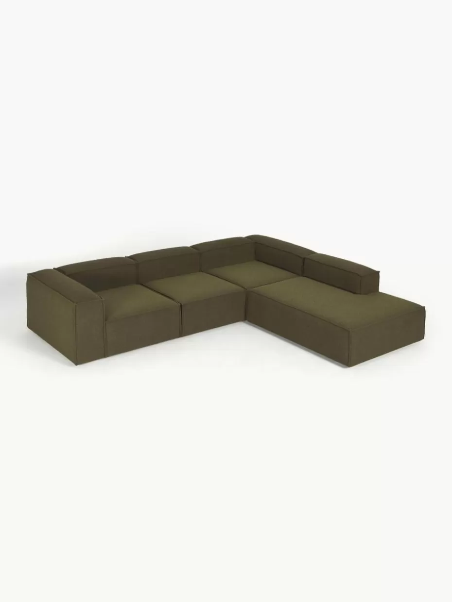 Sofas | Sofaserien-Westwing Collection Modulares XL-Ecksofa Lennon aus Bouclé Bouclé Olivgrün