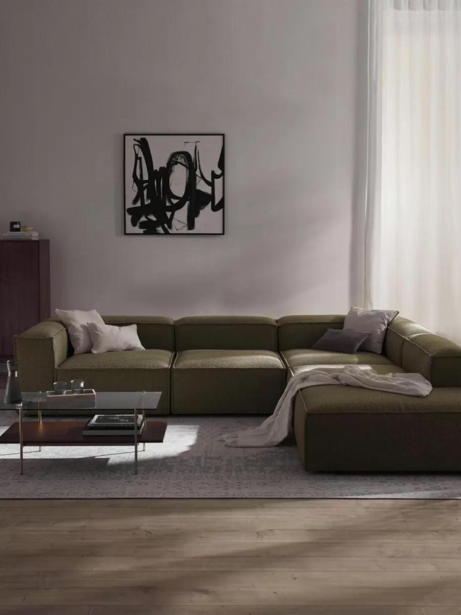 Sofas | Sofaserien-Westwing Collection Modulares XL-Ecksofa Lennon aus Bouclé Bouclé Olivgrün