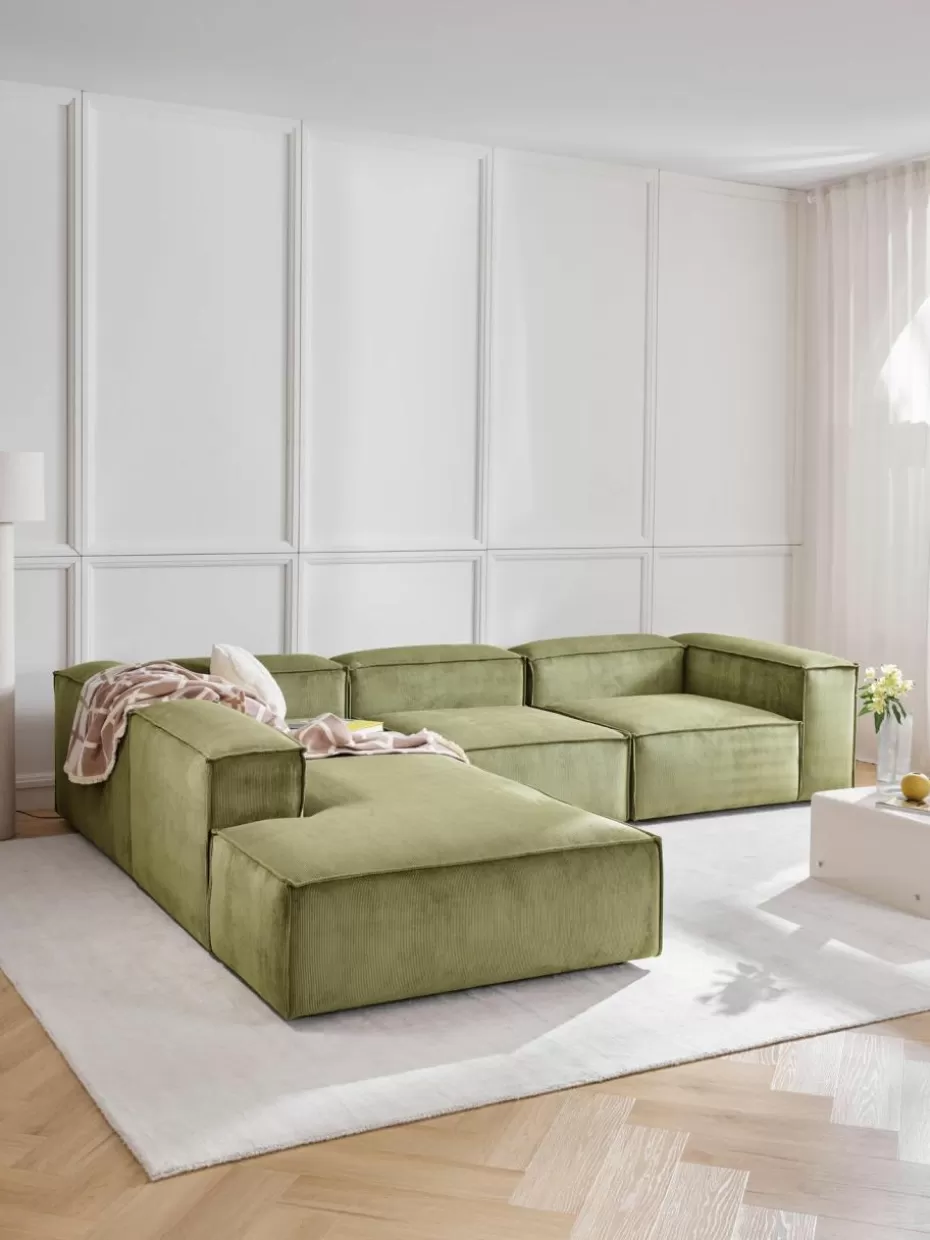 Sofas | Sofaserien-Westwing Collection Modulares XL-Ecksofa Lennon aus Cord Cord Olivgrün