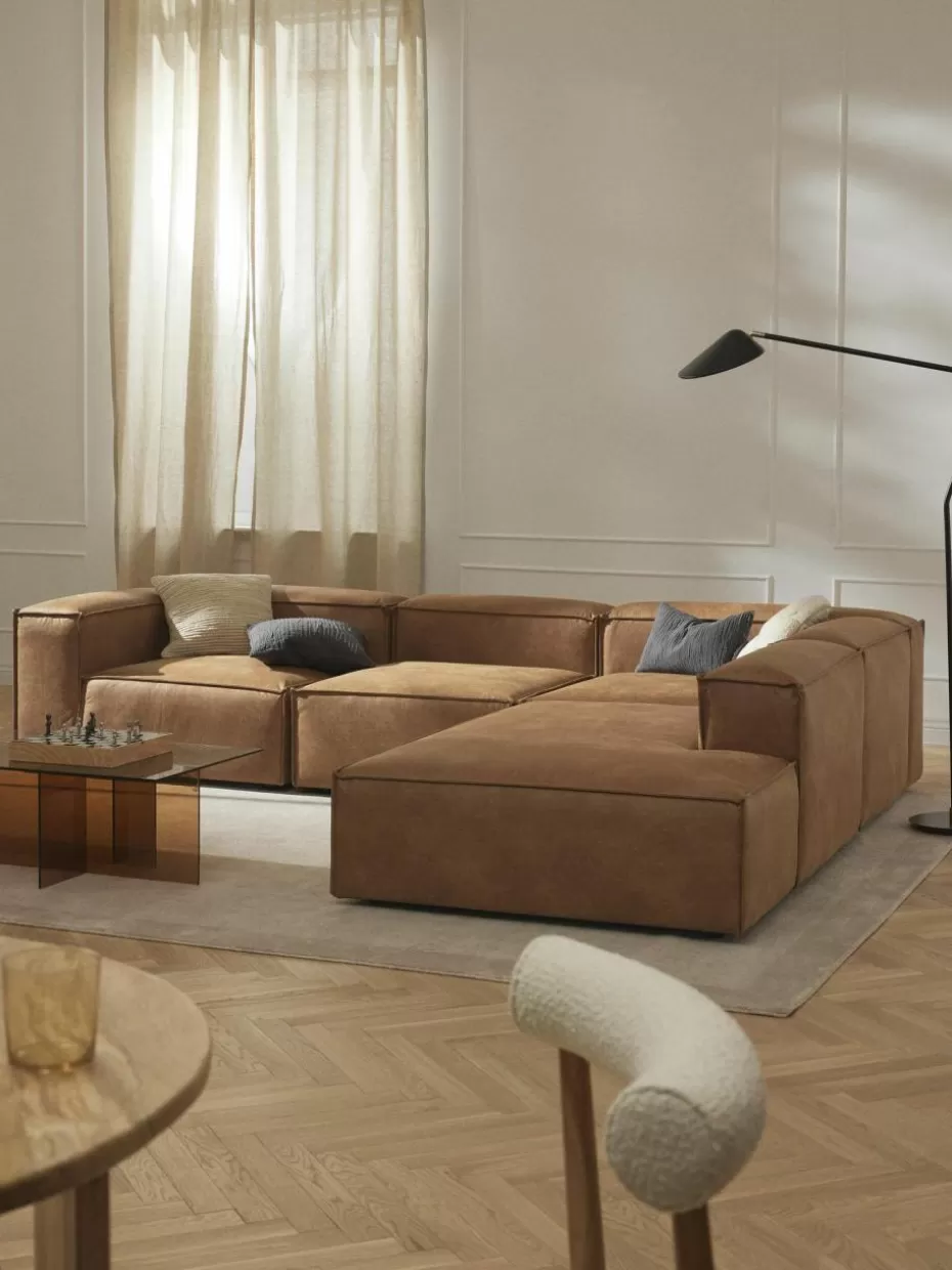 Sofas | Sofaserien-Westwing Collection Modulares XL-Ecksofa Lennon aus recyceltem Leder Leder Braun