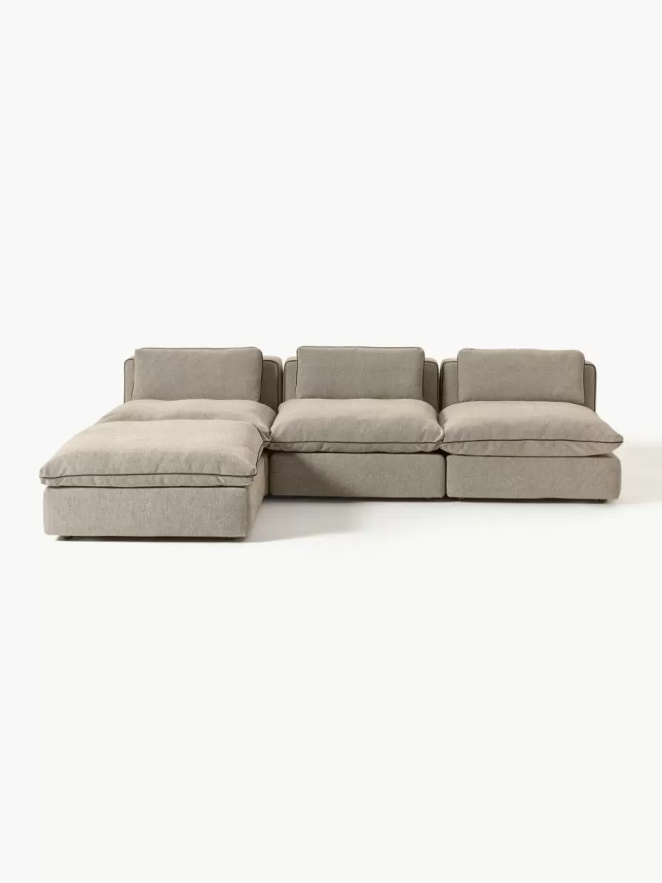 Sofas | Sofaserien-Westwing Collection Modulares XL-Sofa Felix mit Hocker Webstoff Greige