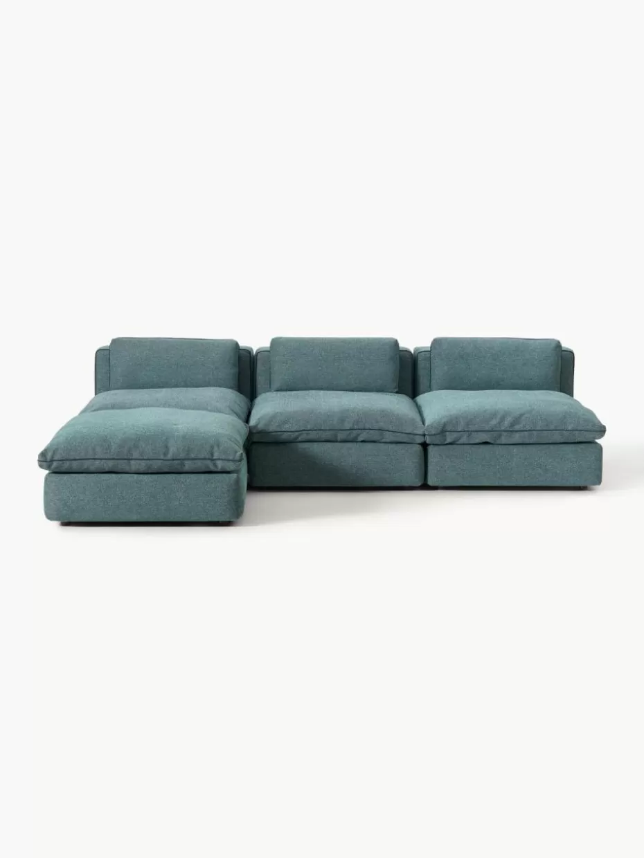 Sofas | Sofaserien-Westwing Collection Modulares XL-Sofa Felix mit Hocker Webstoff Türkisgrün