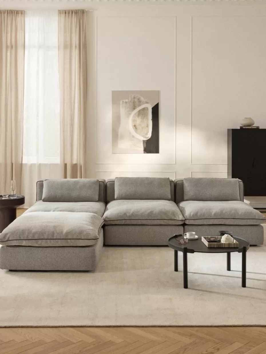 Sofas | Sofaserien-Westwing Collection Modulares XL-Sofa Felix mit Hocker Webstoff Greige
