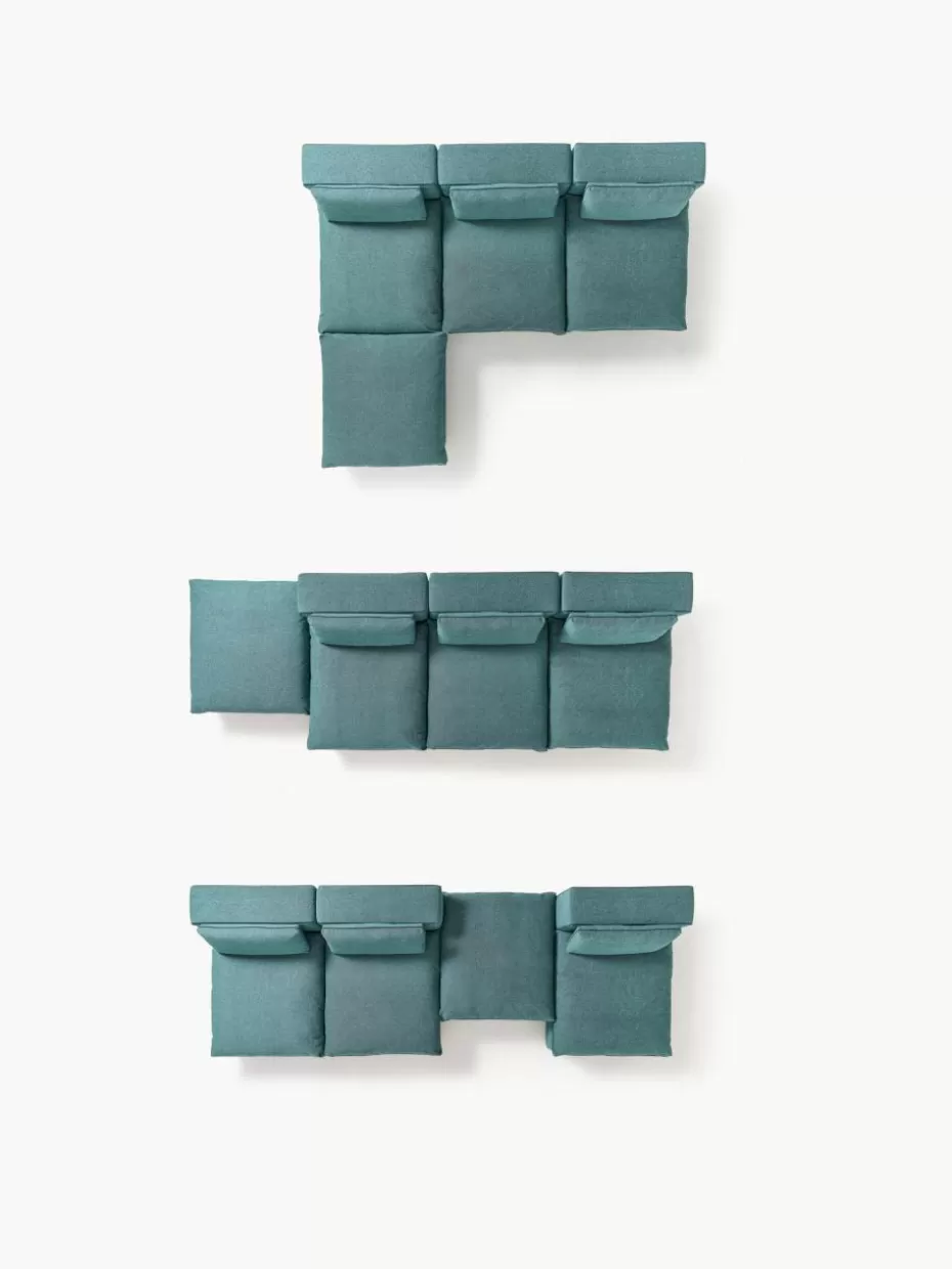 Sofas | Sofaserien-Westwing Collection Modulares XL-Sofa Felix mit Hocker Webstoff Türkisgrün