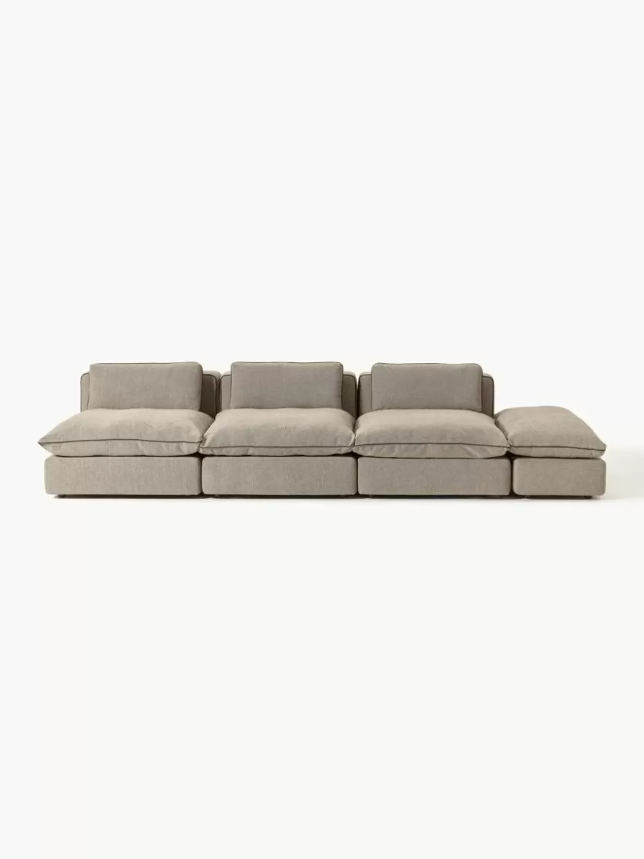 Sofas | Sofaserien-Westwing Collection Modulares XL-Sofa Felix (3-Sitzer) mit Hocker Webstoff Greige