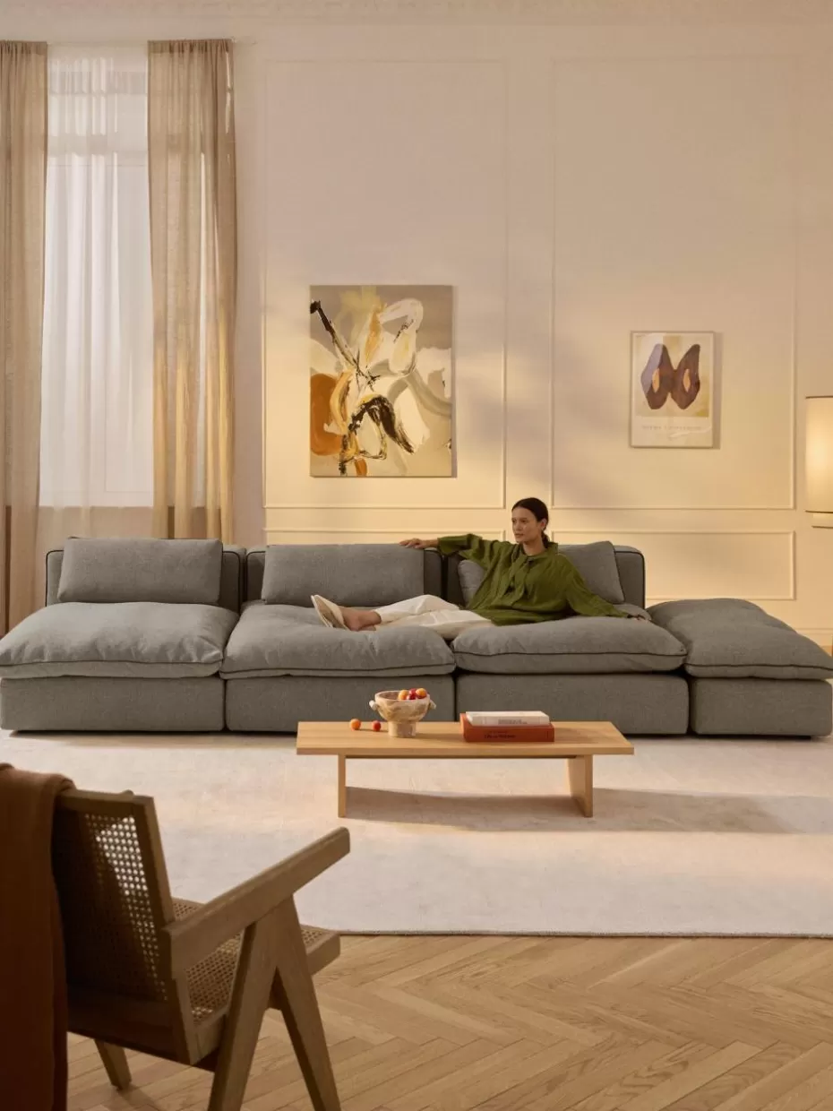 Sofas | Sofaserien-Westwing Collection Modulares XL-Sofa Felix (3-Sitzer) mit Hocker Webstoff Dunkelgrau