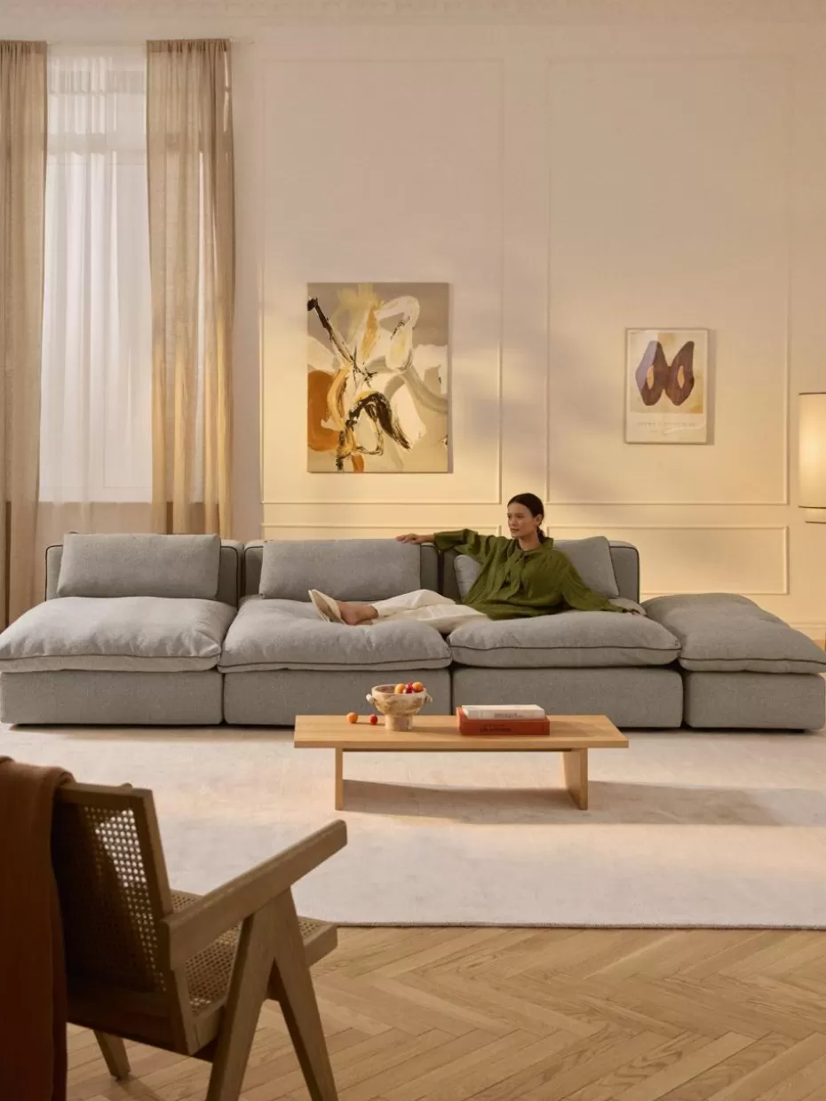 Sofas | Sofaserien-Westwing Collection Modulares XL-Sofa Felix (3-Sitzer) mit Hocker Webstoff Greige