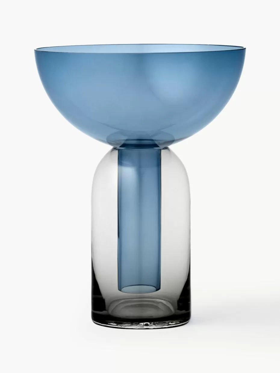 Vasen-Aytm Mundgeblasene Glas-Vase Torus, H 20 cm Blau, Dunkelgrau, transparent