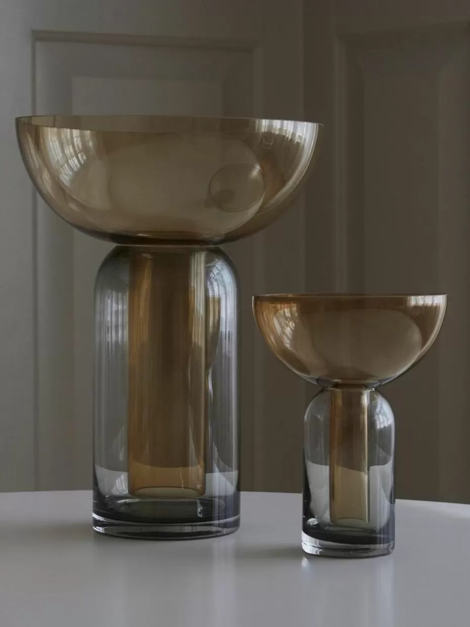 Vasen-Aytm Mundgeblasene Glas-Vase Torus, H 33 cm Ocker, Dunkelgrau transparent