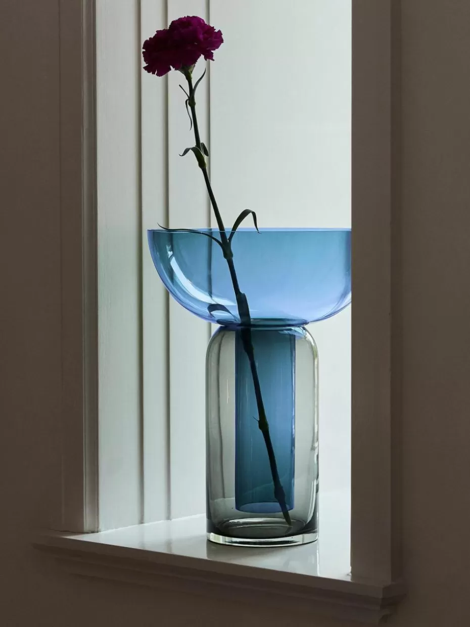 Vasen-Aytm Mundgeblasene Glas-Vase Torus, H 33 cm Blau, Dunkelgrau, transparent