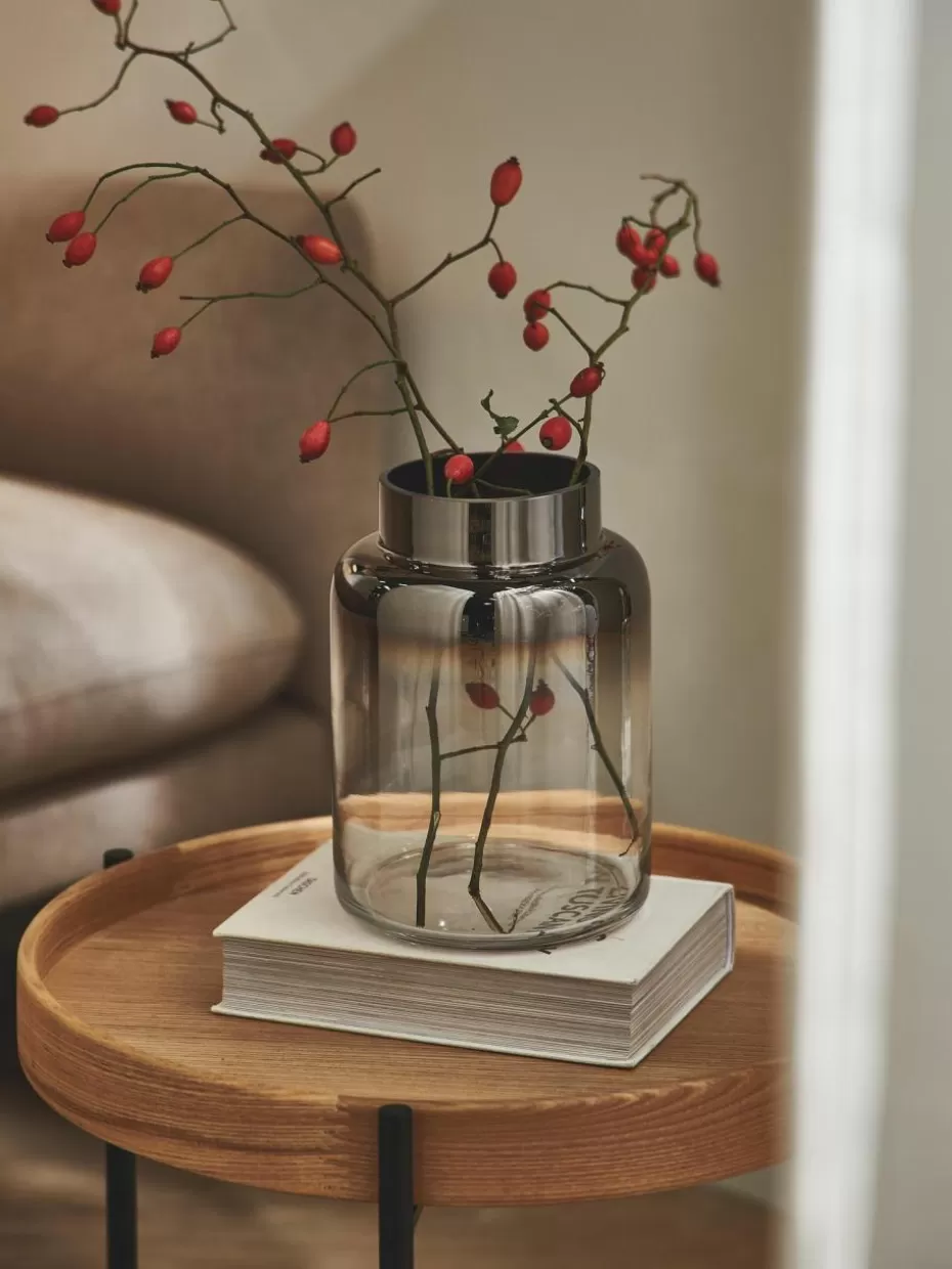 Vasen-Westwing Collection Mundgeblasene Glas-Vase Uma, H 20 cm Transparent, Chromfarben