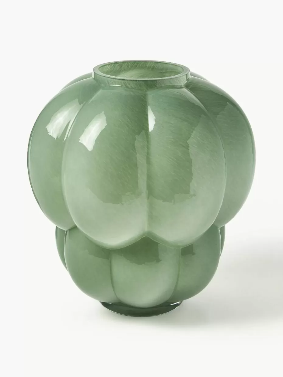 Vasen-Aytm Mundgeblasene Glas-Vase Uva, H 35 cm Salbeigrün, glänzend