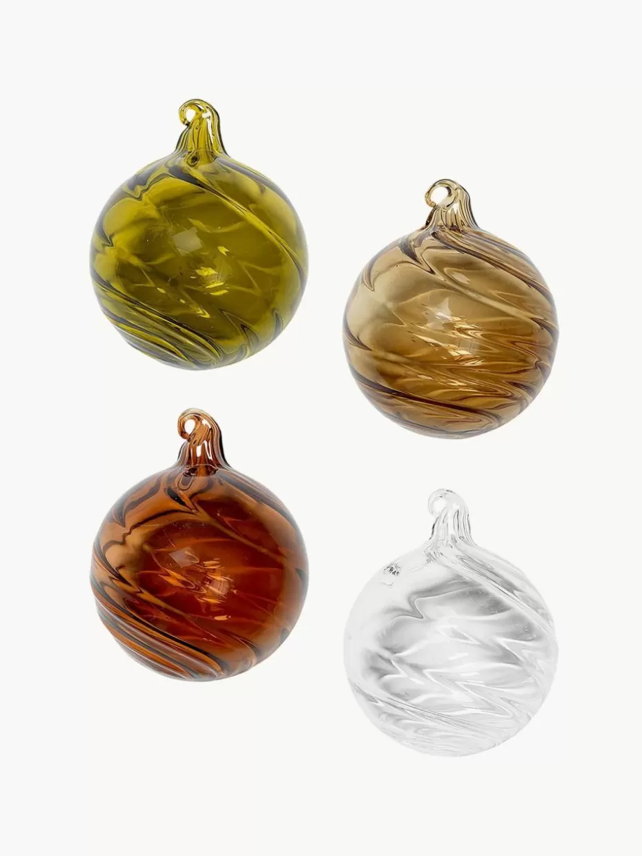 Weihnachtskugeln & Baumanhänger | Nordic Celebrations-ferm LIVING Mundgeblasene Glas-Weihnachtskugeln Twirl, 4er-Set