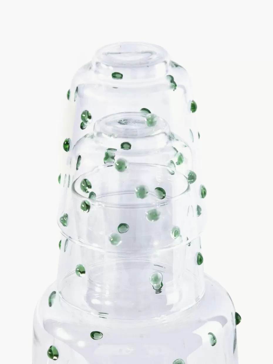 Kannen & Karaffen-Pols Potten Mundgeblasene Karaffe Nob aus Borosilikatglas, 2 L Transparent, Grün