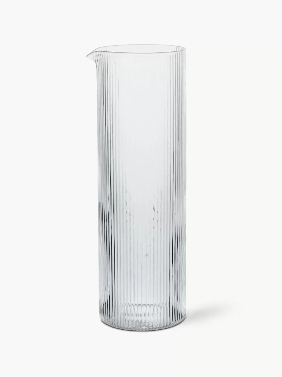 Kannen & Karaffen-ferm LIVING Mundgeblasene Karaffe Ripple mit Rillenrelief, 1.1 L Transparent, glänzend