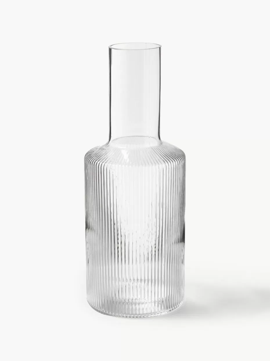 Kannen & Karaffen-ferm LIVING Mundgeblasene Karaffe Ripple mit Rillenrelief, 1 L Transparent, glänzend