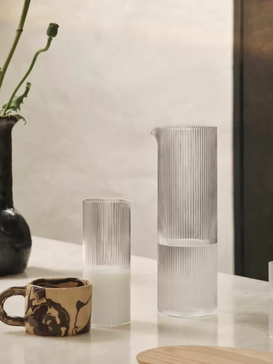 Kannen & Karaffen-ferm LIVING Mundgeblasene Karaffe Ripple mit Rillenrelief, 1.1 L Transparent, glänzend