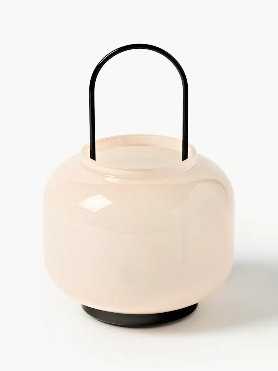 Windlichter & Laternen-Westwing Collection Mundgeblasene Laterne Lumino, H 26 cm Hellrosa, Schwarz