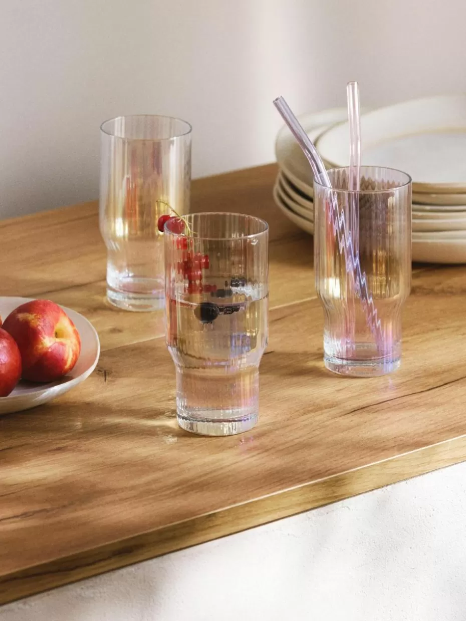 Bargläser-Westwing Collection Mundgeblasene Longdrinkgläser Juno mit Rillenrelief und Perlmuttglanz, 4 Stück
