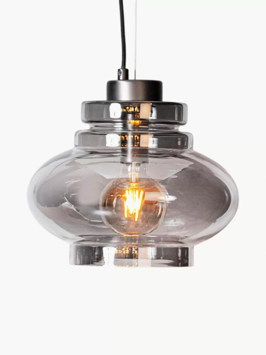 Pendelleuchten-By Rydens Mundgeblasene Pendelleuchte Dolores Grau transparent, Silberfarben