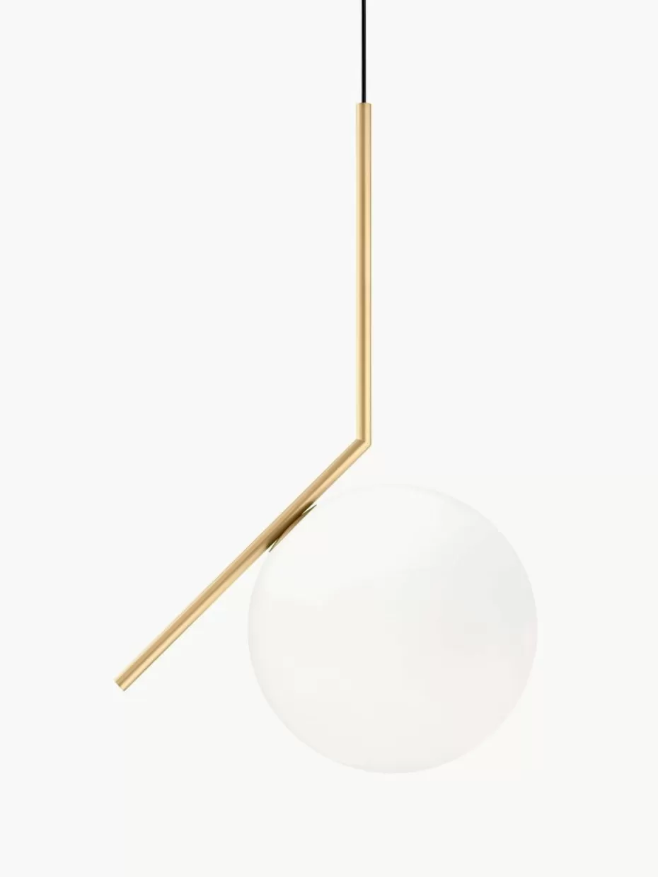 Pendelleuchten-Flos Mundgeblasene Pendelleuchte IC Lights, H 70 cm Goldfarben matt, Weiß
