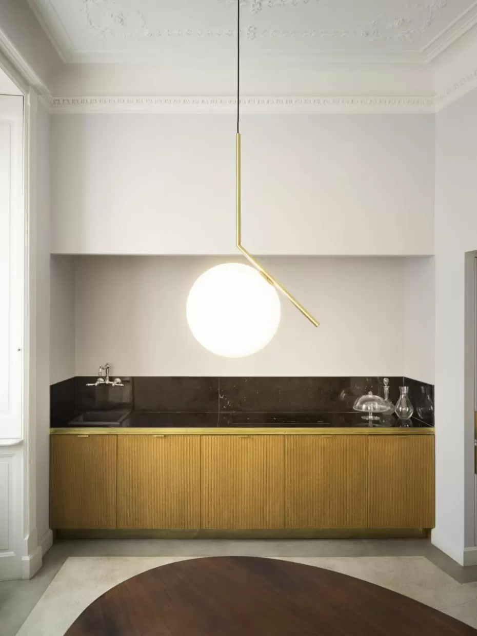 Pendelleuchten-Flos Mundgeblasene Pendelleuchte IC Lights, H 70 cm Goldfarben matt, Weiß
