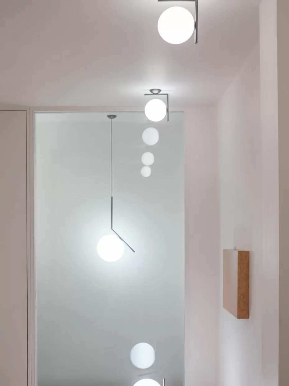 Pendelleuchten-Flos Mundgeblasene Pendelleuchte IC Lights, H 70 cm Silberfarben glänzend, Weiß