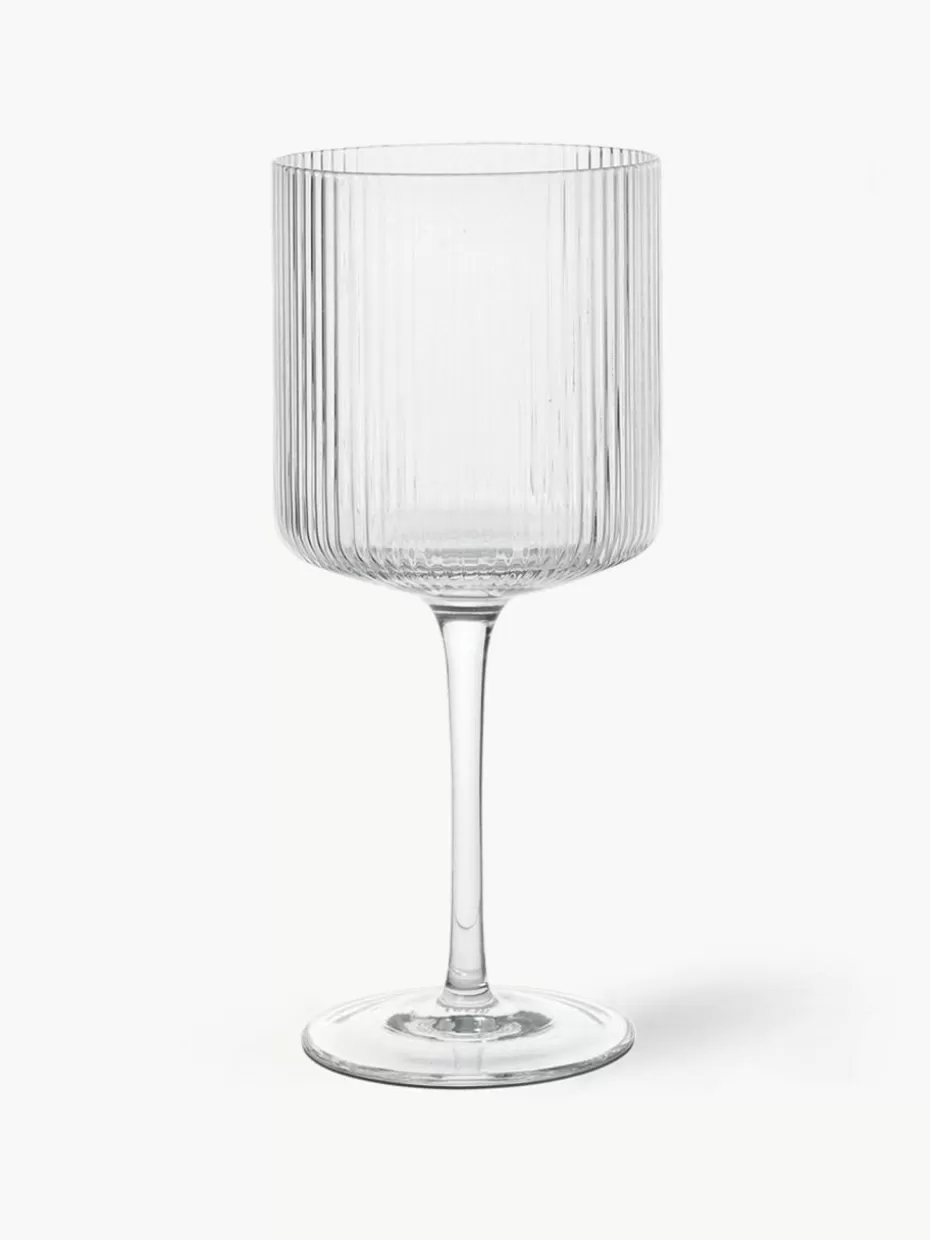 Weingläser-ferm LIVING Mundgeblasene Rotweingläser Ripple mit Rillenrelief, 2 Stück Transparent, glänzend