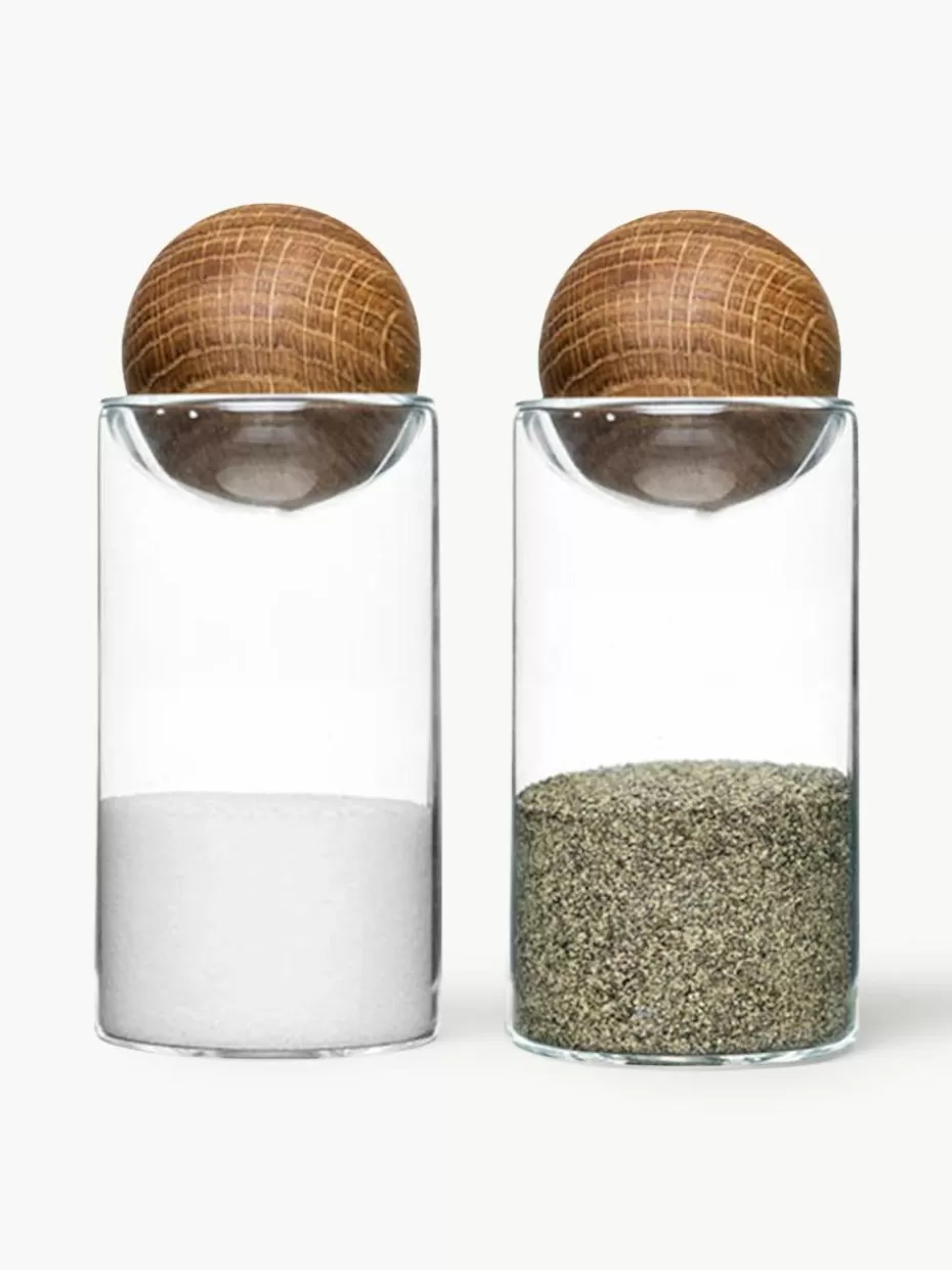 Gewürzmühlen-Sagaform Mundgeblasene Salz- und Pfefferstreuer Nature mit Holzdeckel, 2er-Set