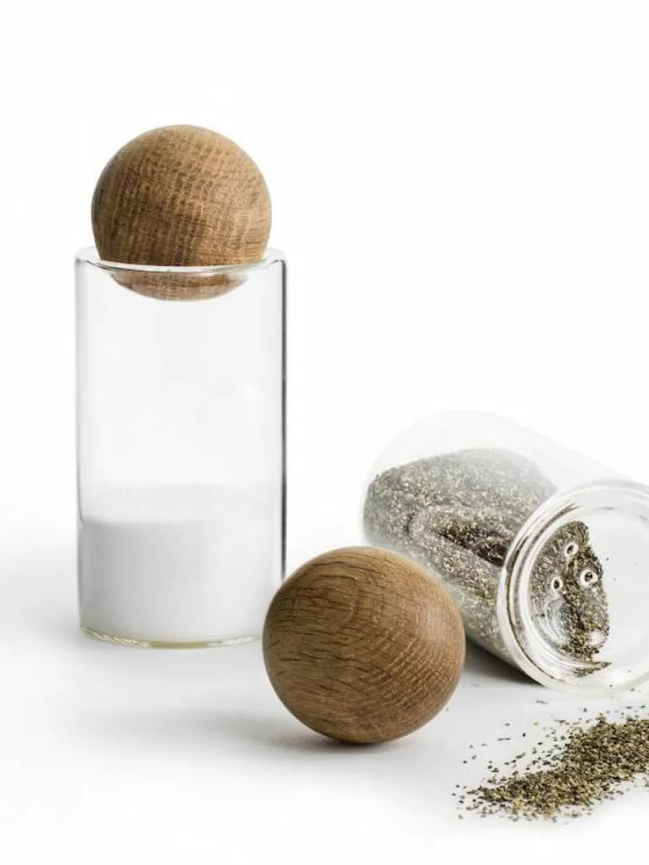 Gewürzmühlen-Sagaform Mundgeblasene Salz- und Pfefferstreuer Nature mit Holzdeckel, 2er-Set